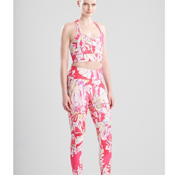 NWT JOSIE NATORI SOLSTICE T-BACK CROP TOP Size M Pink Poppy Trellis Wave - Picture 10 of 10